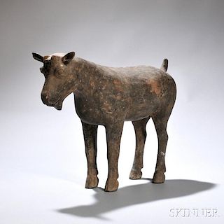 Pottery Figure of a Goat 黑红色灰陶山羊，高11.5英寸，或中国汉代