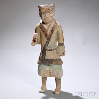 Pottery Soldier 陶兵马立俑，高18.5英寸，或中国汉代