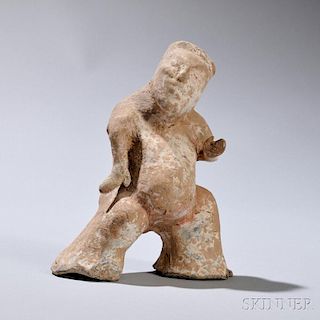 Pottery Figure of an Entertainer 红色说唱陶俑，高7英寸，或中国汉代