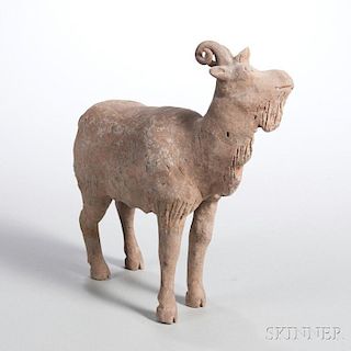 Pottery Figure of a Goat 红色灰陶山羊，高9.5英寸，中国