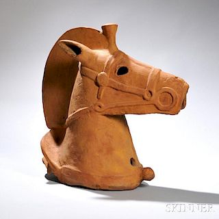 Haniwa   Horse Head 红色镂雕眼鼻墓葬马头，15.75英寸，宽16英寸，日本，或3世纪