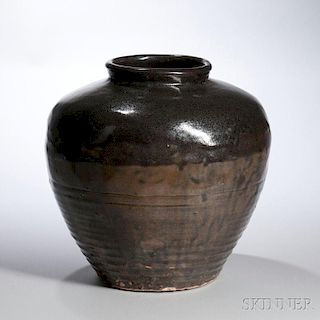 Large Black-glazed Jar 宽肩撇口黑釉大罐,高16英寸,中国