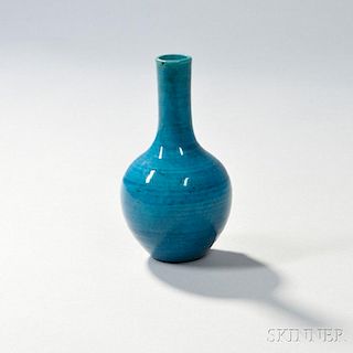 Miniature Turquoise-glazed Vase 绿松石釉长颈球形小花瓶，高6英寸，18世纪，中国