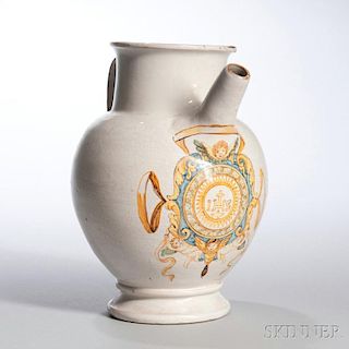 White-glazed Pottery Jug 撇口弧腹绘天使纹章白釉壶，高8.75英寸，中国