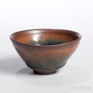 Hare's Fur-glazed Jian Ware Tea Bowl 锥形釉变建窑陶茶碗，直径4.5英寸，中国宋代
