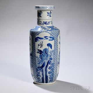 Blue and White Rouleau Vase 青花动物文士盘口瓶,高18.25英寸,中国