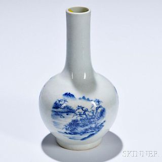 Blue and White Bottle Vase 青花山水直颈球瓶,高7.5英寸,20世纪,中国