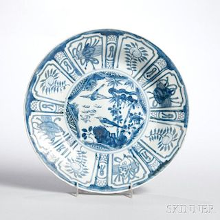 Blue and White Kraak Plate 竹子花鸟青花碟，直径10英寸，中国明代