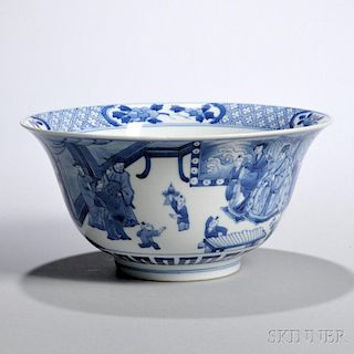 Large Blue and White Bowl 观童戏青花大碗，高4英寸，直径8英寸,20世纪早期,中国