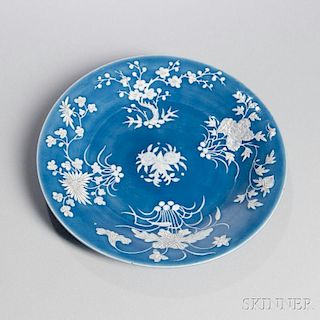 Blue and White Dish 四季花卉青花碟，高1.5英寸，直径10.5英寸，中国明代