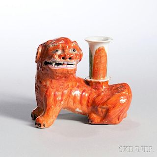 Export Polychrome Figural Candle Holder 外销瓷红釉动物烛台形花瓶，高5英寸，18/19世纪,中国