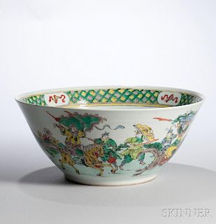 Large Famille Verte Punch Bowl 战争井纹粉彩大碗，高6.875英寸，直径15.625英寸，19世纪早期，中国