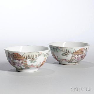 Pair of Enameled Bowls 山中隐士珐琅彩碗一对,高2.125英寸,直径4.5英寸,19世纪晚期,中国，同治款