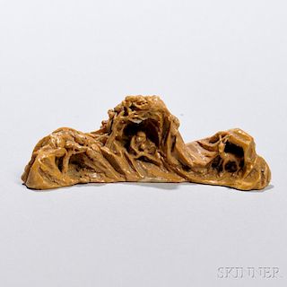 Mountain-form Brush Rest 猴鹿入洞山形笔架，长3.5英寸，18/19世纪,中国