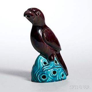 Aubergine- and Turquoise-glazed Porcelain Parrot 棕釉鹦鹉，高7.375英寸，民国时期