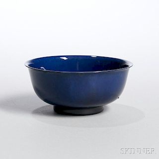 Cobalt Blue-glazed Bowl 钴蓝瓷碗，高2.25英寸，直径5英寸，20世纪,中国