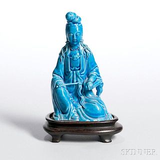 Turquoise Blue-glazed Figure of Guanyin 绿松石釉观音像,高7.125英寸,中国
