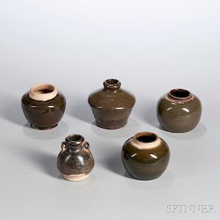 Five Small Glazed Jars 5只小陶罐，高3.5英寸，中国