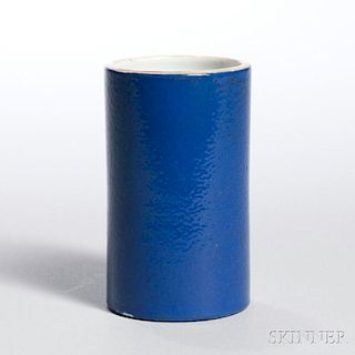 Monochrome Blue-glazed Bitong 蓝釉笔筒,高4.375英寸,19世纪,中国