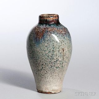 Small Shiwan Ware Vase 斑驳釉小陶瓶，高4.625英寸，中国