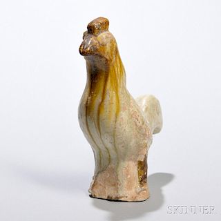 Pottery Figure of a Rooster 三彩陶公鸡，高6英寸，中国唐代