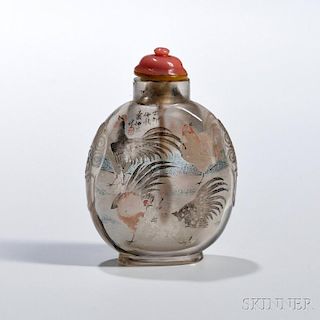 Interior-painted Rock Crystal Snuff Bottle 水晶内画鼻烟壶，高2.625英寸，19世纪，中国