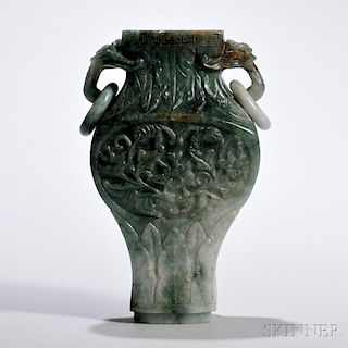 Hardstone Vase 玉制双耳樽,高8英寸,宽5英寸,中国