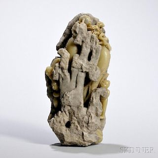 Qingtian Soapstone Carving of Ginseng Roots 青田寿山石雕，高10.25英寸,宽5.5英寸,中国