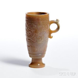 Carved Agate Cup 玛瑙云纹雕花杯,高2.5英寸,中国