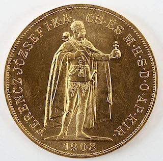 1908 Hungary Restrike 100 Korona Gold Coin