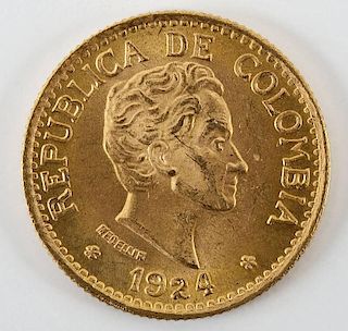 1924 Colombia 5 Pesos Gold Piece