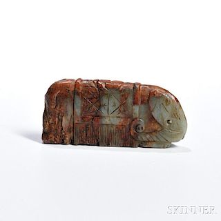 Carved Jade Pendant 象形玉珰，高1.25英寸，宽2英寸，中国