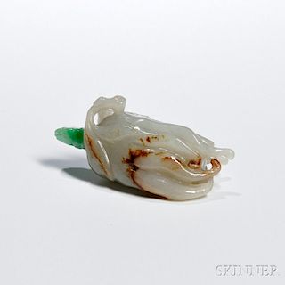 Jadeite Snuff Bottle 佛手瓜形翡翠鼻烟壶，高3英寸，中国