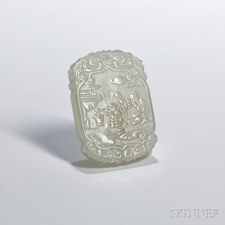 Nephrite Jade Pendant 童叟云纹软玉挂件，高1.875英寸，中国