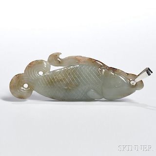 Fish-shaped Jade Pendant 鱼形玉挂件，长4.5英寸,中国