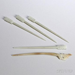 Five Jade Hairpins 5支玉发簪,长5.75-6.5英寸,中国