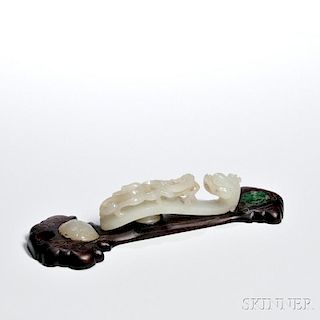 Nephrite Jade Dragon Buckle 软玉雕龙玉带钩,长3.625英寸,中国