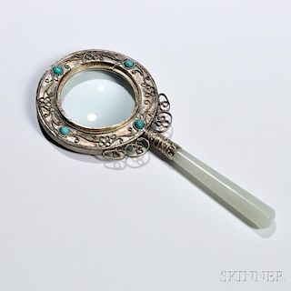 Metalwork Magnifying Glass with Jade Handle 玉柄金属镂雕放大镜,高6.625英寸,中国