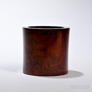 Wood Brush Pot, Bitong 或紫檀笔筒,高5.25英寸,直径5.5英寸,中国