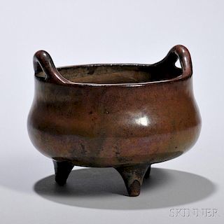 Iron Rust-glazed Censer 双耳三足铁红釉香炉,高4.875英寸,直径5.625英寸,18/19世纪,中国