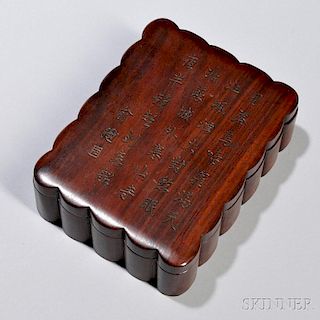 Covered Hardwood Box with Calligraphy 俞樾书法“枫桥夜泊”木盒，高1.5英寸，长4.875英寸，宽3.75英寸,19/20世纪,中国