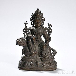 Bronze Manjushri Bodhisattva 铜制文殊菩萨，高9.25英寸，宽6.25英寸，中国明代