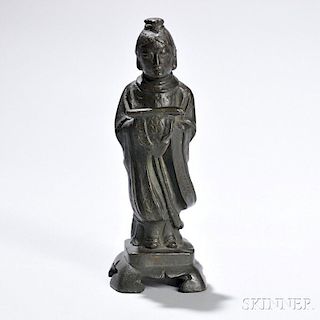 Bronze Figure of a Servant 铜制女佣，高8.125英寸，中国明代