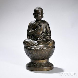 Bronze Statue of Buddha 铜制坐莲佛像，高14.375英寸,中国