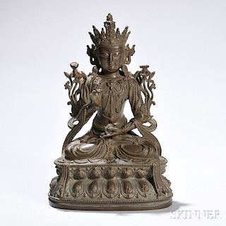 Bronze Statue of Manjushri Bodhisattva 青铜坐莲文殊菩萨，高10英寸，中国明代