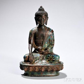 Cloisonne Enameled Copper Buddha 景泰蓝珐琅坐莲铜佛像，高11英寸，18世纪,中国