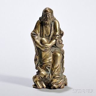 Gilt-bronze Figure of a Bearded Luohan 镀金青铜罗汉,高5.5英寸,19/20世纪,中国
