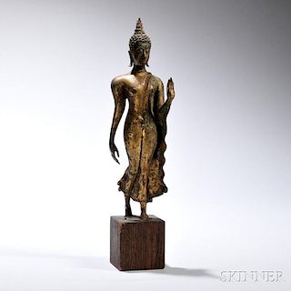 Gilt-bronze Statue of Walking Buddha 镀金青铜行走的菩萨，高10.5英寸，泰国