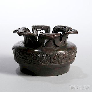 Archaic-style Bronze Censer/Vase Cover 翻转莲瓣铜香炉,直径5.5英寸,中国