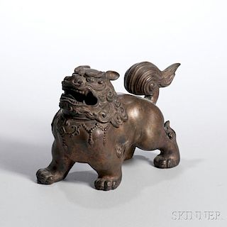 Bronze Covered Censer 狮首盖狮子形铜香炉,高7.25英寸,宽10.25英寸,20世纪,日本
